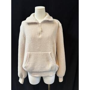 Allie Rose Womens Textured Knit Pullover Sweater With Quarter Zip & Kangaroo Poc